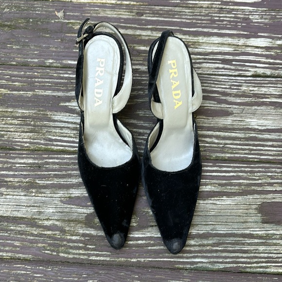 Vintage Prada Slingback Black Velvet Shoes - Size 36.5 Made in Italy - Picture 1 of 9